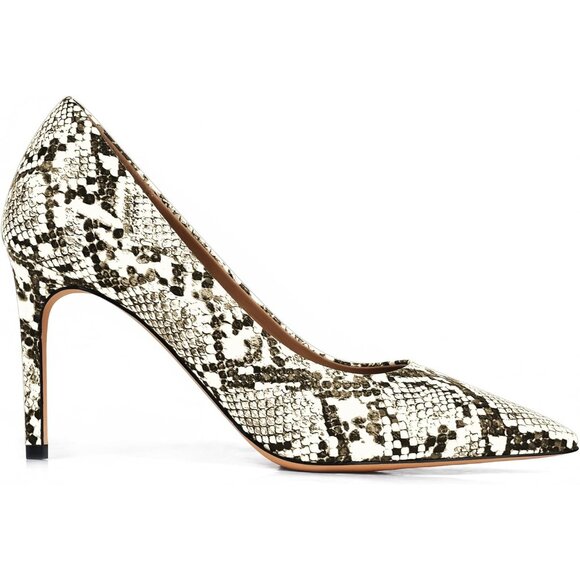 Women's Beige Synthetic Snake Skin Pumps Pointed Toe Stiletto Slip On Heels - Picture 3 of 6